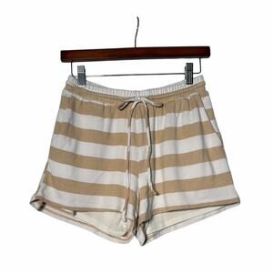 Lelis Shorts Womens M Tan White Striped Lined Summer Casual Coastal Cowgirl